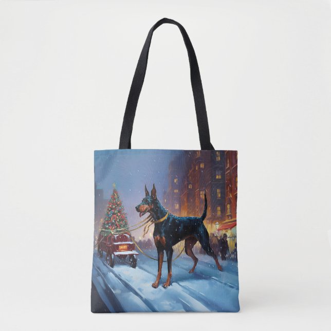 Tote Bag Saison Festive de Noël Doberman (Devant)