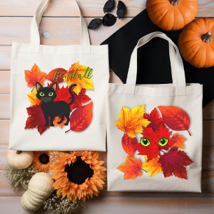 Tote Bag Saison Foliage Chat Noir Personnalisé