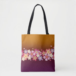 Tote Bag Sakura Blossoms Mixtes Kimono Style Bourgogne & Or