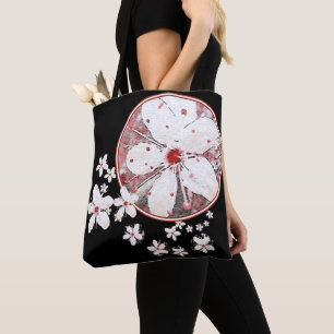 Tote Bag Sakura fleur de cerisier asiatique rouge et blanc