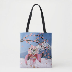 Tote Bag Sakura Geisha Oiseau dans les Cerisiers en Fleur s