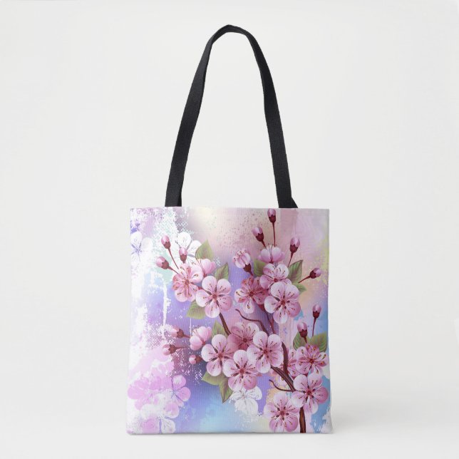 Tote Bag Sakura rose sur la peinture Arrière - plan (Devant)