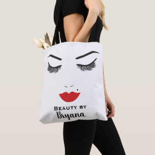 Tote Bag Salon Beauty Maquillage Visage Lashes & Lèvres rou
