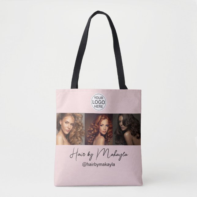 Tote Bag Salon de coiffure photo logo écriture rose blush (Devant)