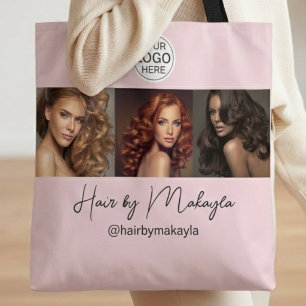 Tote Bag Salon de coiffure photo logo écriture rose blush