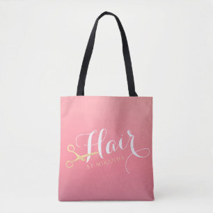 Tote Bag Salon de maquillage moderne ciseaux d'or rose