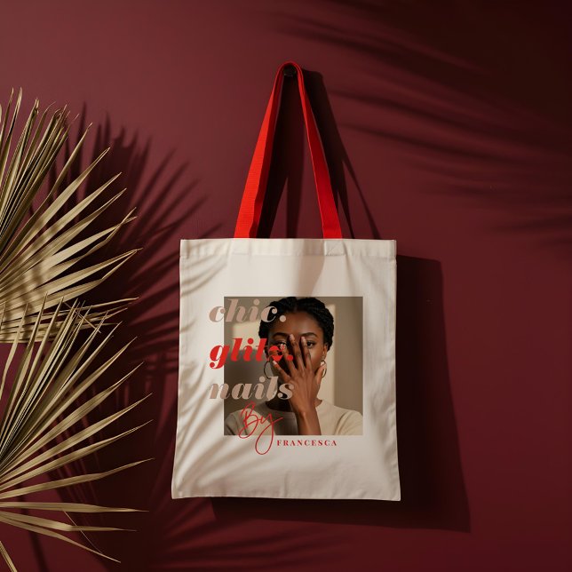 Tote Bag Salon moderne à ongles Business Photo Social & QR  (Modern Nail Salon Business Photo Social & QR Code Tote Bag)