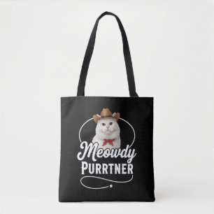 Tote Bag Salut Purrtner Dessin de Chat Drôle de Cowboy West