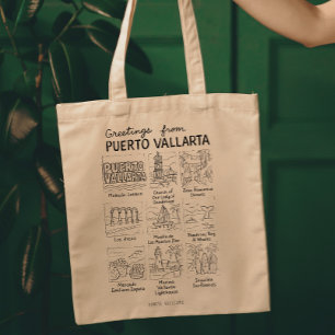 Tote Bag Salutations de Puerto Vallarta Croquis dessiné à