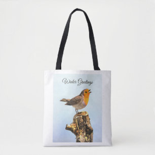 Tote Bag Salutations d'hiver. Rougegorge chantant
