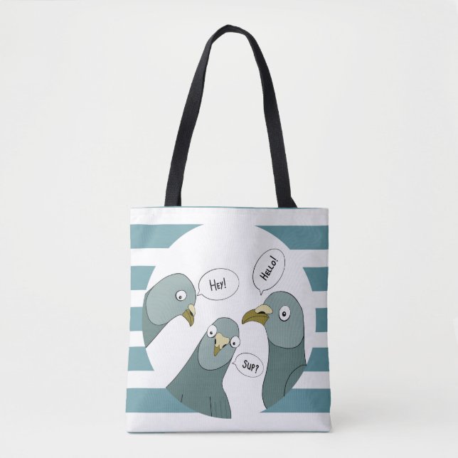 Tote Bag Salutations Drôle De Pigeon Avec Des Bleues (Devant)