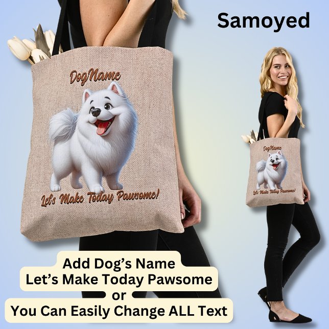 Tote Bag Samoyed - Ajouter le nom du chien, modifier le tex (Créateur téléchargé)