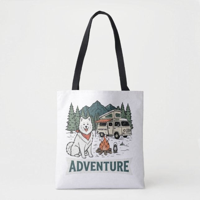 Tote Bag Samoyed Chien Fabriqué Pour L'aventure (Devant)