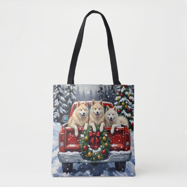Tote Bag Samoyed Noël Camion Rouge Fêtes (Devant)