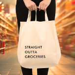 Tote Bag S'AMUSER DROITE GROCERIES Minimaliste Moderne<br><div class="desc">Le sac fourre-tout "STRAIGHT OUTTA GROCERIES" présente un design minimaliste et moderne qui intègre une citation de typographie amusante et amusante. La citation, "POINTS DROITS" est imprimée en caractères gras et contrastés sur l'avant du sac et les lignes simples et propres du lettrage lui donnent un bord moderne et sophistiqué....</div>