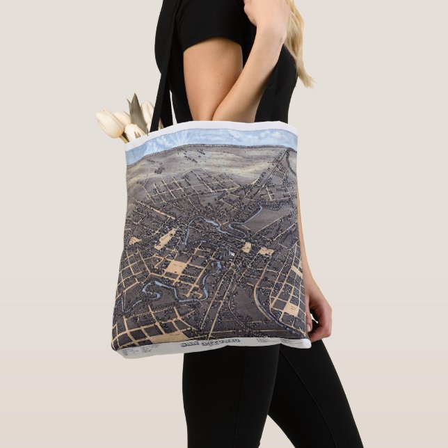 Tote Bag San Antonio, Texas, Antique Aerial City Map, 1873 (De près)