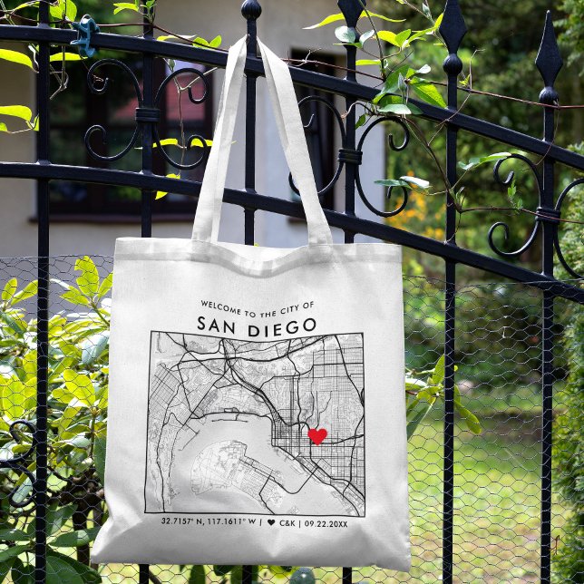 Tote Bag San Diego Love Locator | Accueil du Mariage de car (Créateur téléchargé)