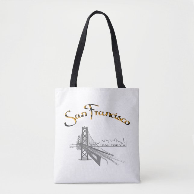 Tote Bag San Francisco, CA, Noir, Or, Cool (Devant)