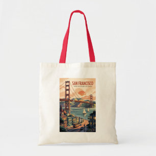 Tote Bag San Francisco California Skyline Travel Art Retro