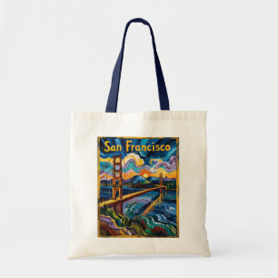 Tote Bag San Francisco Golden Gate dans le style Van Gogh