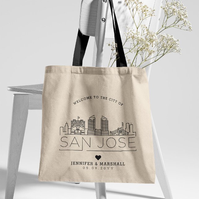 Tote Bag San Jose, Californie Mariage | Skyline stylisée (Créateur téléchargé)