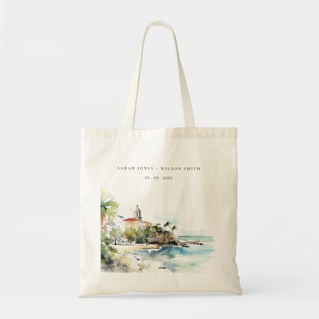 Tote Bag San Juan Puerto Rico Watercolor Landscape Wedding (Devant)