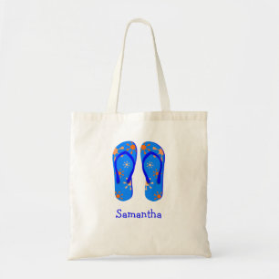 Tote Bag Sandales flip flop été bleu nom personnalisé