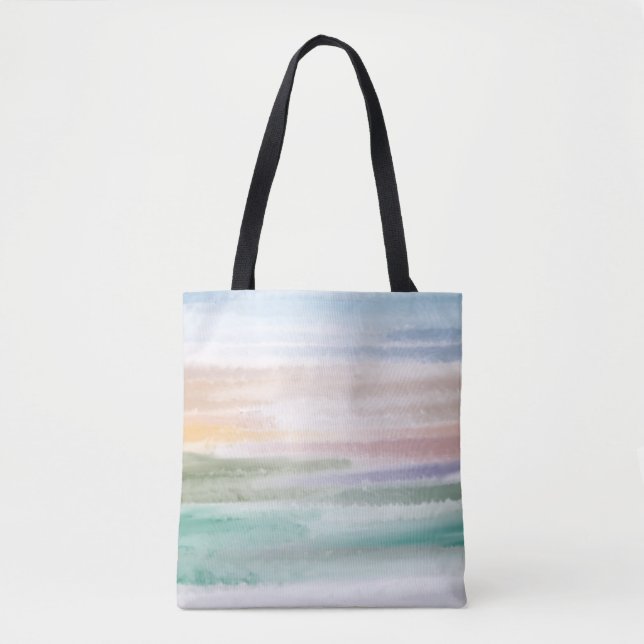 Tote Bag Sandy Beach Ocean Waves Coucher de soleil Couleur  (Devant)