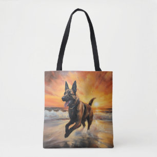Tote Bag Sandy Paws Chien Malinois Belge sur le coucher du 