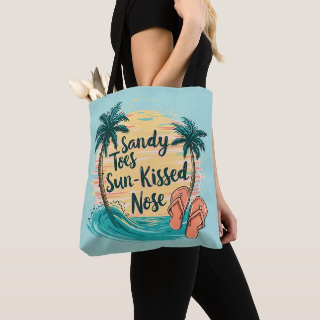 Tote Bag Sandy Toes Soleil Baisé Nez Plage Esthétique (De près)