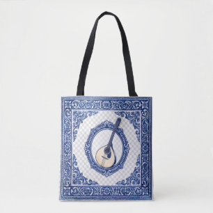 Tote Bag Sangle de Guitare avec Motif Azulejo et Initiale