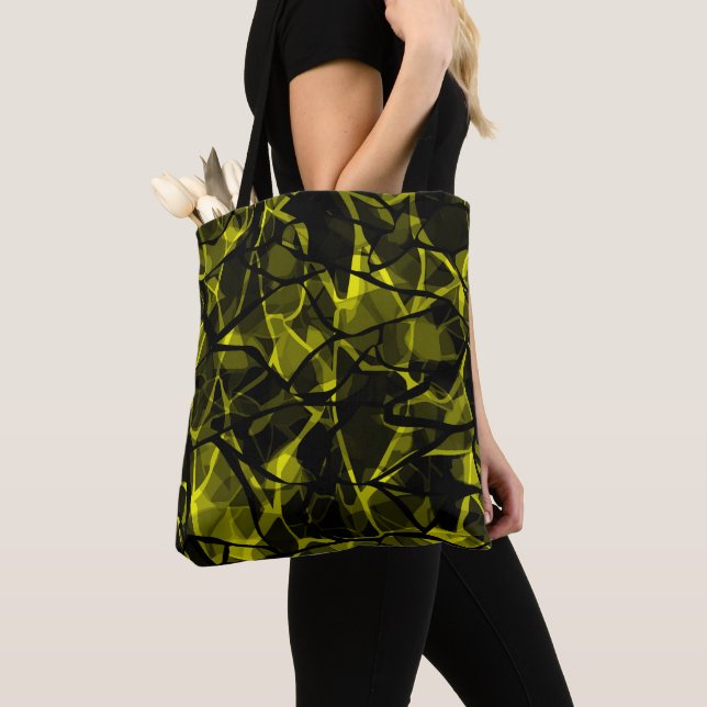 Tote Bag Sans joint liquide ondulé abstrait noir vert moder (De près)