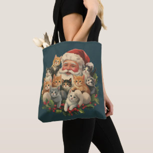 Tote Bag Santa Claus Kittens Noël Retro 90s Vieux Chat
