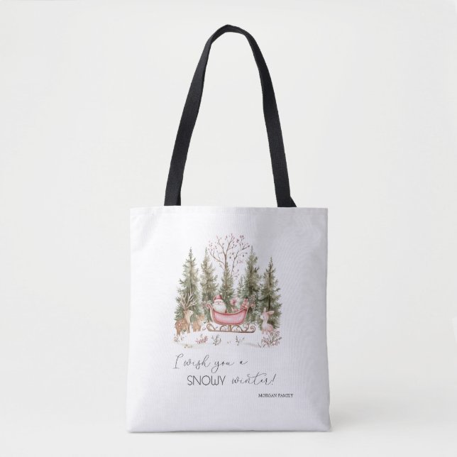 Tote Bag Santa Claus, Sleigh, Présents Noël de forêt (Devant)