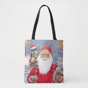 Tote Bag Santa Claus w Christmas Miniature Schnauzer Chien