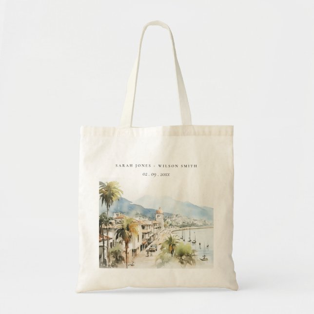 Tote Bag Santa Marta Colombia Watercolor Landscape Wedding (Devant)