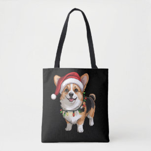 Tote Bag Santa Pembroke Welsh Corgi Lumières de sapin de No