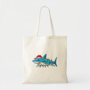 Tote Bag Santa Shark Christmas Lights Sharkma Tree Xmas Bo