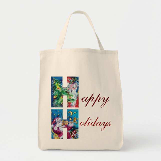 TOTE BAG SANTA  WITH VIOLIN  AND CHRISTMAS TREE H MONOGRAM (Devant)