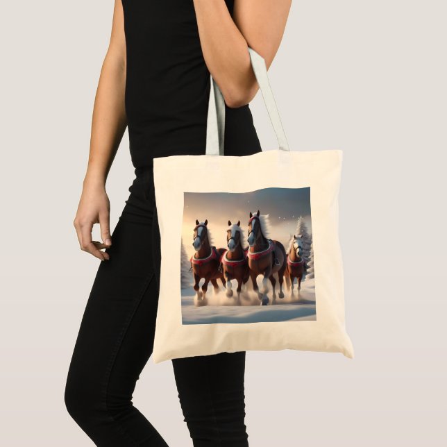 Tote Bag Santas Chevaux de Neige de Noël, (Devant (produit))