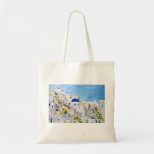 Tote Bag Santoroni Greece Aegean sea watercolor painting