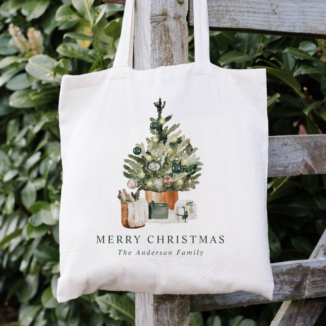 Tote Bag Sapin de Noël à l'aquarelle Noël (Créateur téléchargé)