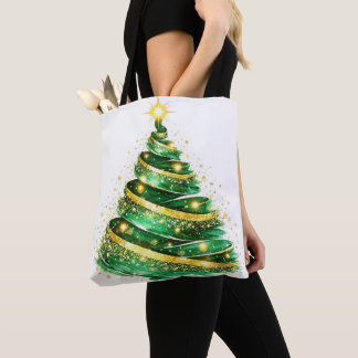 Tote Bag Sapin de Noël en vert émeraude et or