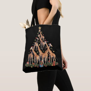 Tote Bag Sapin de Noël Girafe Santa Ferme de faune africain