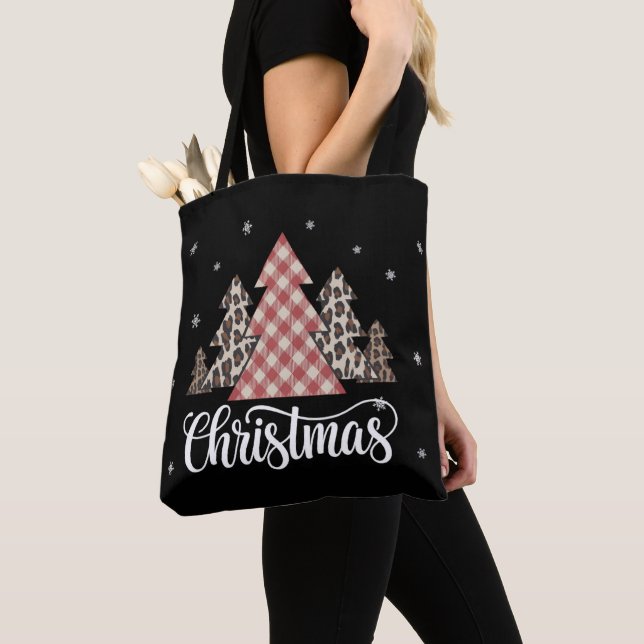 Tote Bag Sapin de Noël Léopard Drôle de fête de Noël  (De près)