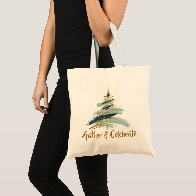 Tote Bag Sapin de Noël peint abstrait (Devant (produit))