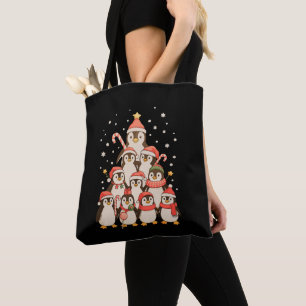 Tote Bag Sapin de Noël Pingouin Chapeau de Père Noël Vacanc