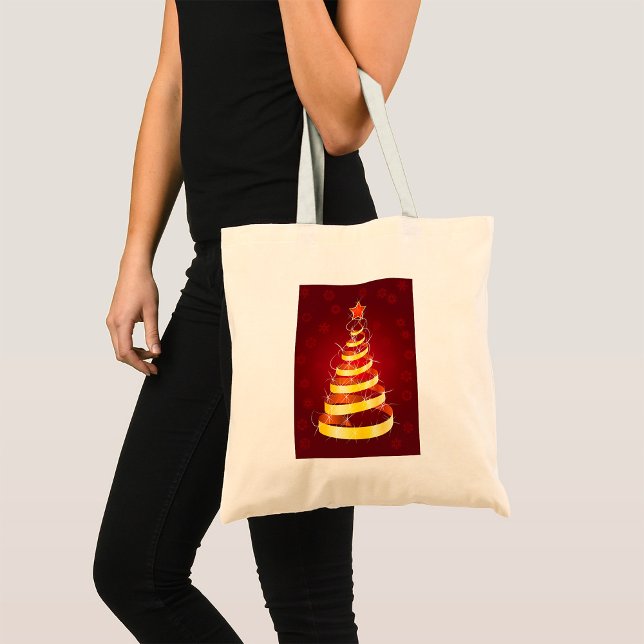 Tote Bag Sapin de Noël ruban doré moderne élégant (Créateur téléchargé)