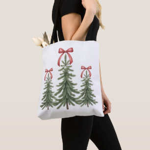 Tote Bag Sapin de Noël Ruban Rouge Rétro Joyeux Noël Xmas