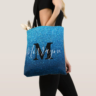 Tote Bag Sapphire Parties scintillant Ombre Étincelle Monog